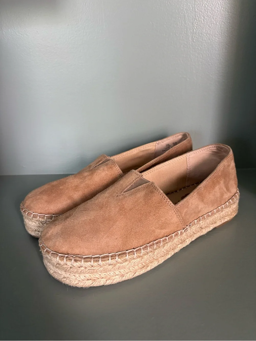 Sam Edelman Women’s Tan Suede Espadrille Slip-On Platform Shoes
